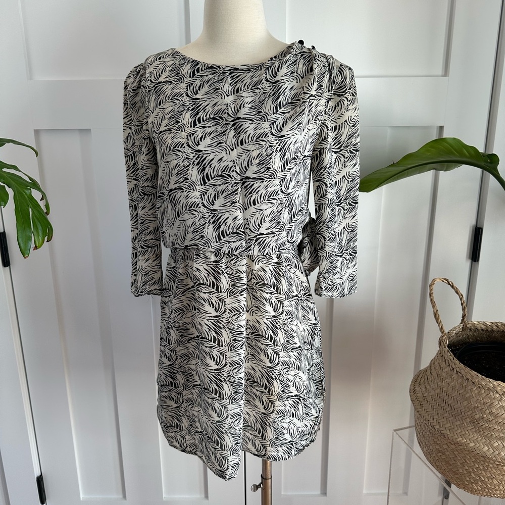 Black & White Vintage Leaf-Print Women's Mini Dress